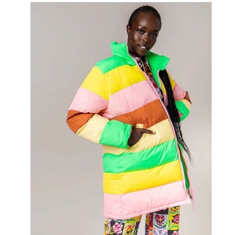Rachel Antonoff terry puffer striped colorblock coat S